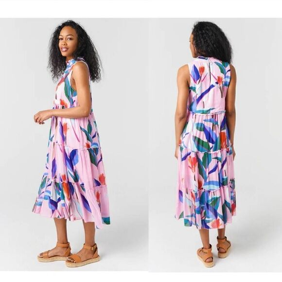 Oliphant Ruffles Tiered Midi Dress S - Picture 1 of 12